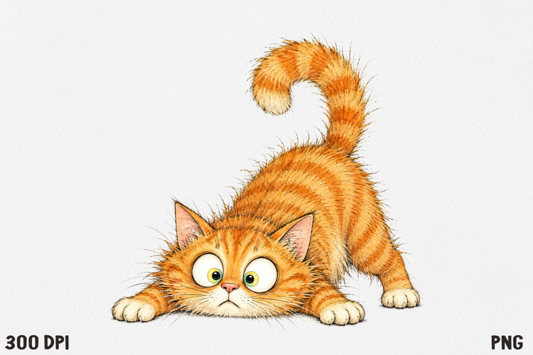 Funny Fluffy Cat Clipart PNG, Cute Crazy Cat Illustration.
