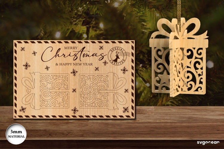 3D Gift Box Ornament Card Laser Cut | Christmas | SVG