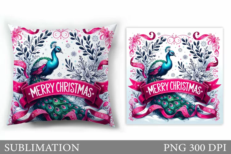 Christmas Peacock Pillow. Christmas Pillow Sublimation