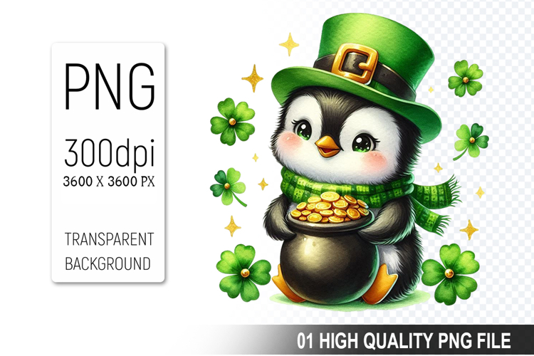 St. Patrick’s Day Penguin with Hat Clipart, Sublimation PNG