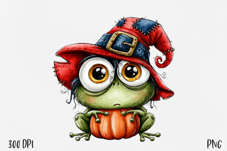 Halloween Frog PNG, Witch Pumpkin Sublimation Clipart