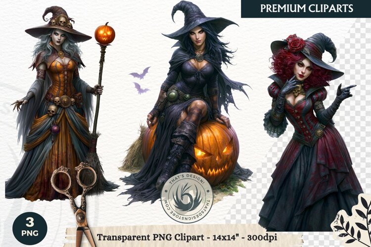 Dark Fantasy Halloween Witches Clipart PNG sublimation example image 1