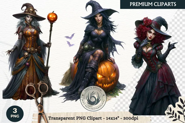 Dark Fantasy Halloween Witches Clipart PNG sublimation