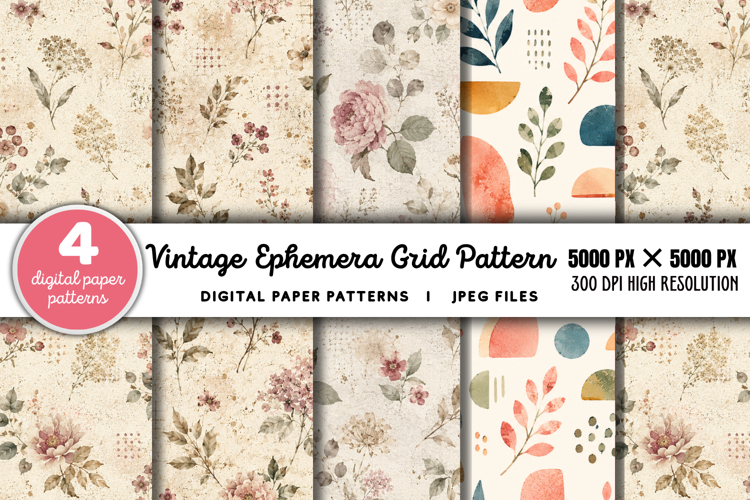 Vintage Grid Lined Ephemera Junk Journal JPG