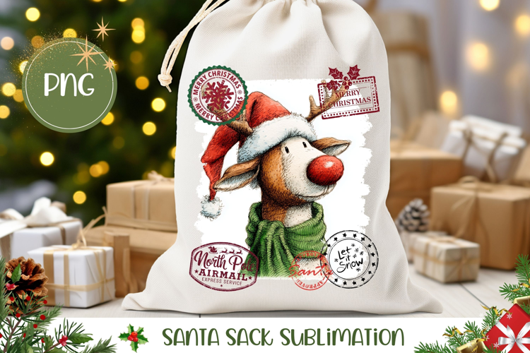 Cartoon Christmas Deer Santa Sack Sublimation