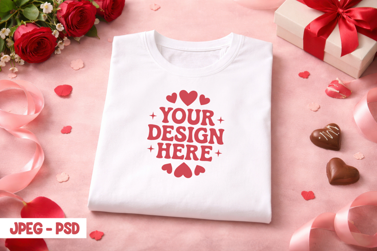 Valentine Folded T Shirt PSD JPEG Mockup