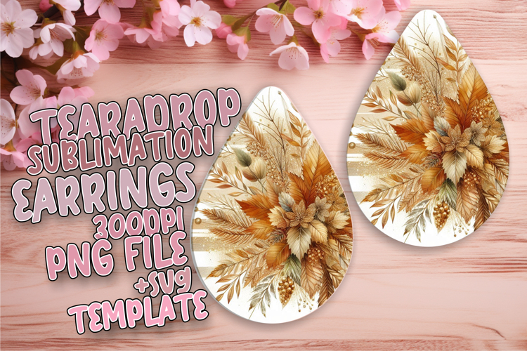 Playful Teardrop Earrings PNG for DIY , Autumn Flower