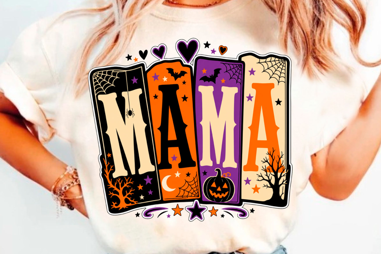 Halloween Mama T-Shirt Design With Gothic Lettering,