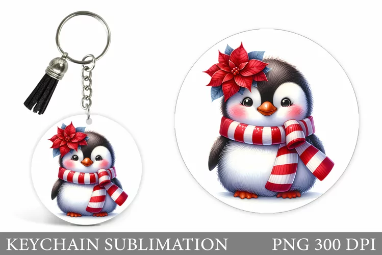 Christmas Penguin Keychain. Christmas Keychain Design