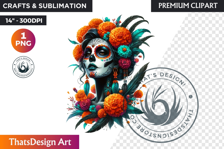 Floral Vibrant la catrina Day of Dead Clipart Sugar skull