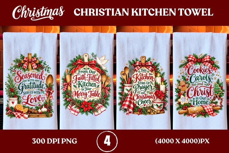 4 Christian Christmas Kitchen Towel PNGs, 4 Jesus Christmas example image 1