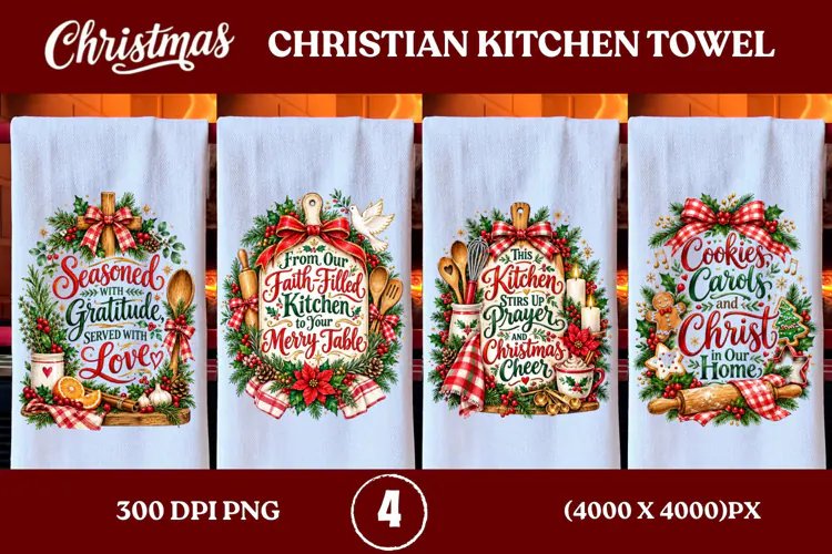 4 Christian Christmas Kitchen Towel PNGs, 4 Jesus Christmas