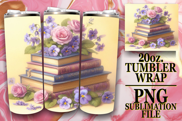 Sweet Joy 20oz tumbler wrap, Book and flower