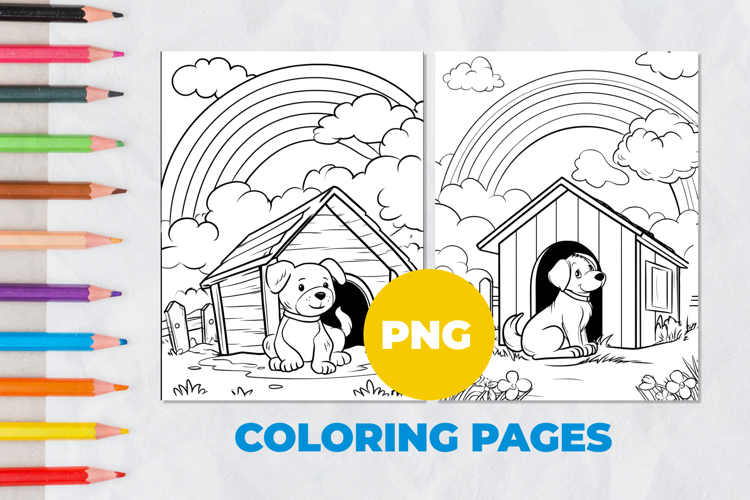 Puppy under the rainbow Coloring Page | Coloring book