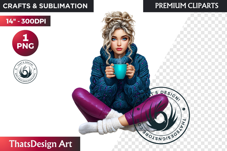 Cosy Winter Aurora Girl Clipart, Fashion Girl PNG