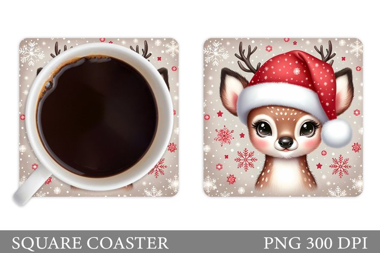Cute Deer Coaster Design. Christmas Coaster Sublimation example image 1