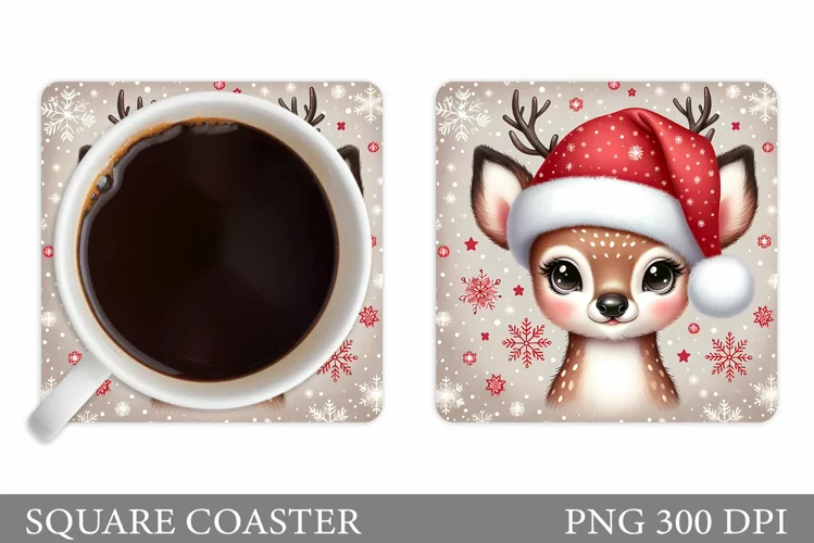 Cute Deer Coaster Design. Christmas Coaster Sublimation