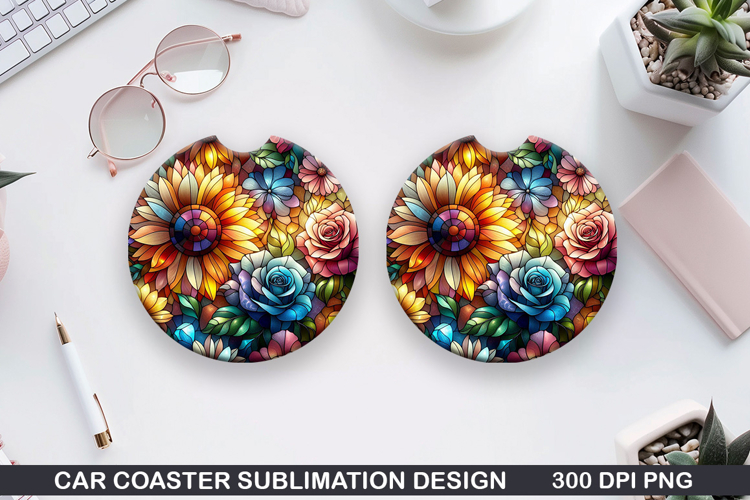Flower Car coaster sublimation, Summer Coaster PNG Design example image 1