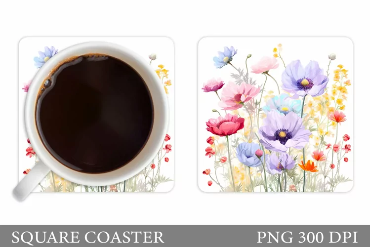 Wildflowers Coaster Design. Flowers Coaster Sublimation