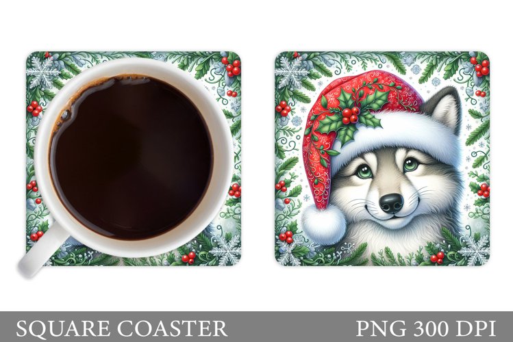 Wolf Coaster Design. Christmas Coaster Sublimation example image 1