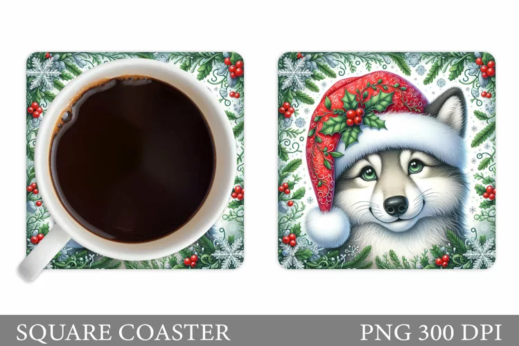 Wolf Coaster Design. Christmas Coaster Sublimation