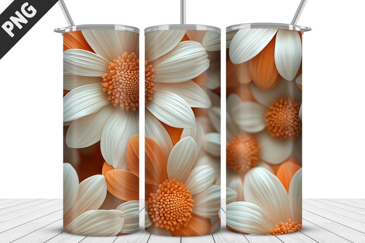 3D Daisy Flowers 20oz Tumbler Wrap | Sublimation Design