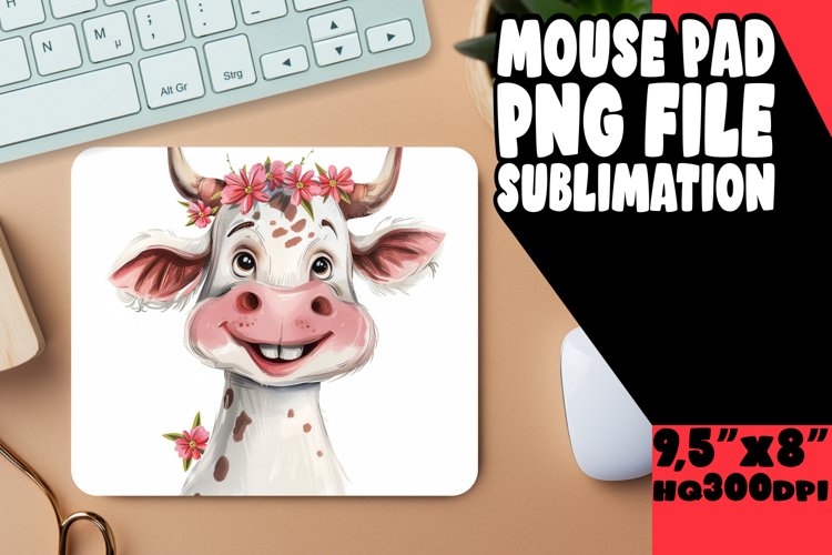 Lighthearted Farm Cow Watercolor Mouse Pad PNG