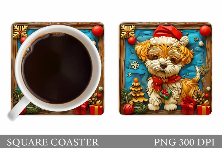 Christmas Dog Coaster Design. Christmas Coaster Sublimation