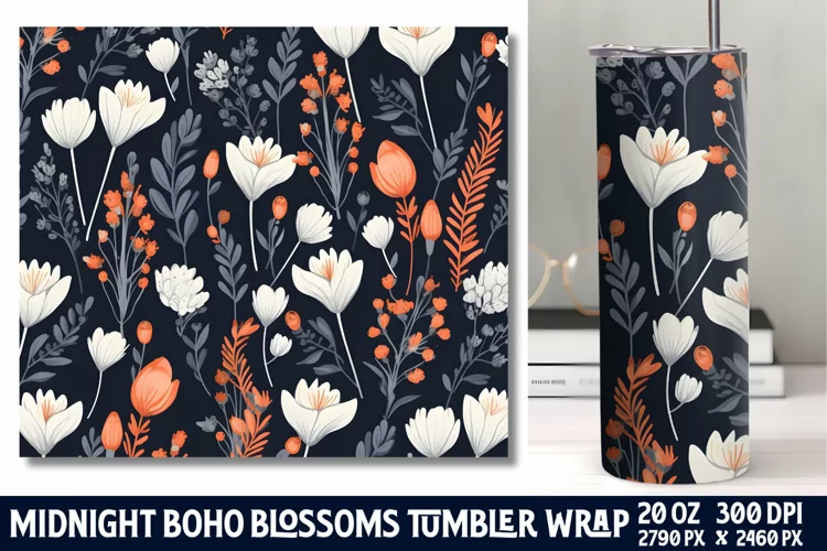 Midnight Flower Tumbler Wrap Sublimation