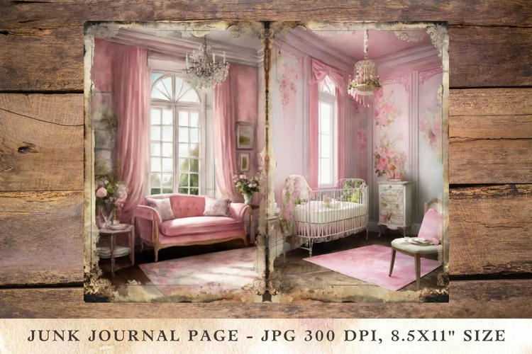 Printable Junk Journal Pages pink cottage house 6