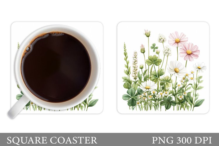 Wildflowers Coaster Design. Flowers Square Coaster example image 1