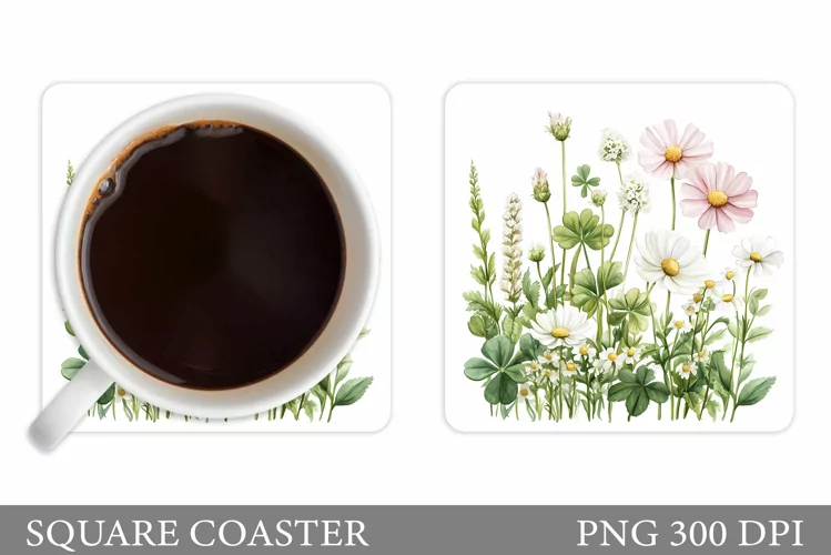 Wildflowers Coaster Design. Flowers Square Coaster