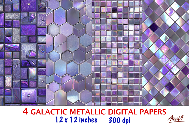 Purple iridescent digital paper, mosaic seamless pattern