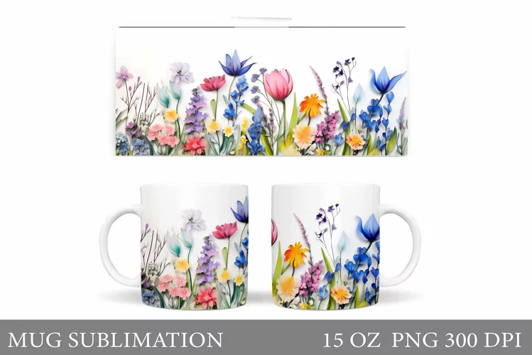 Flowers Mug Sublimation. Wildflowers Mug Design