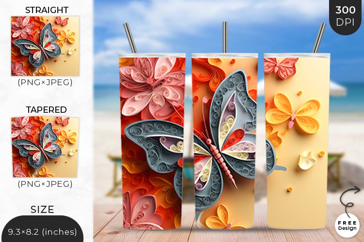 3D Butterfly Tumbler Wrap| 3D Sublimation Wrap Design example image 1
