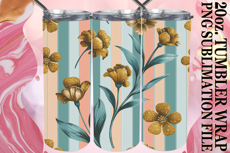 Cheerful Mornings 20oz tumbler wrap, Gold Flower