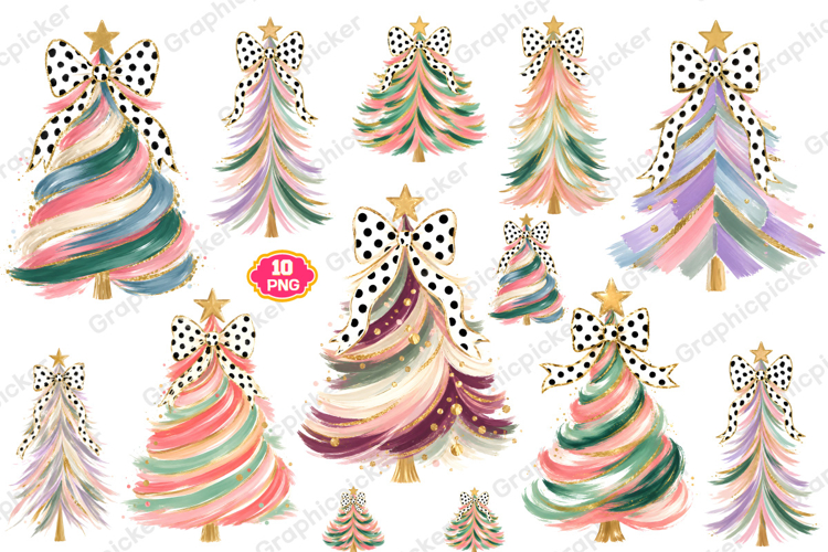 Hand Painted Coquette Christmas Tree PNG, Christmas Tree PNG