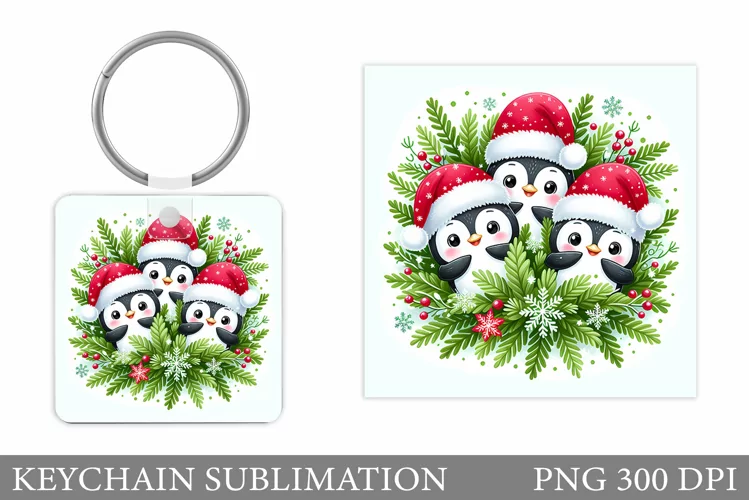 Christmas Penguin Keychain. Christmas Keychain Design