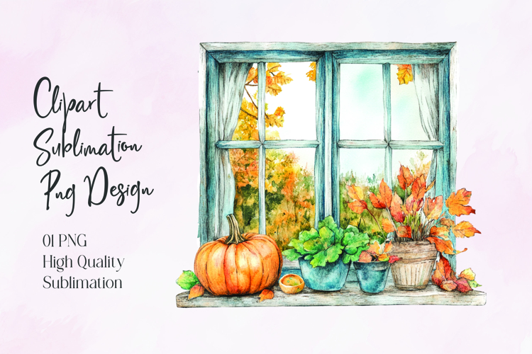 Autumn Window Watercolor Sublimation PNG