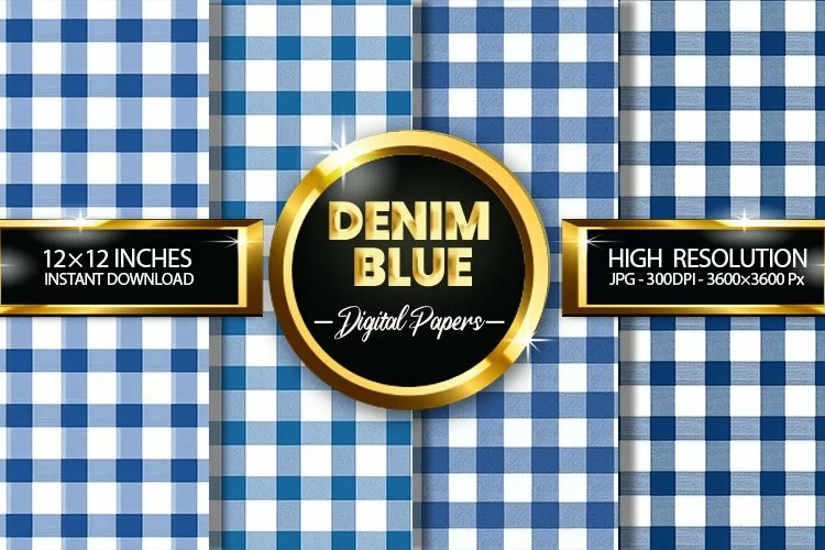 Denim Blue Gingham Digital Papers - 04 Variations