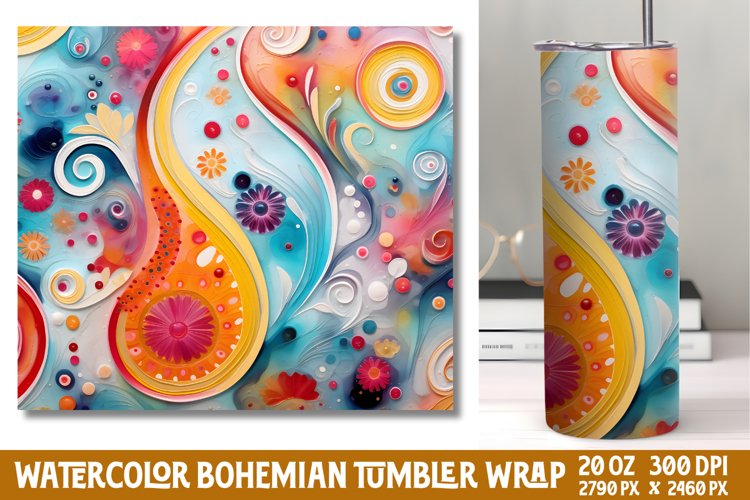 Seamless Watercolor Bohemian Tumbler Wrap