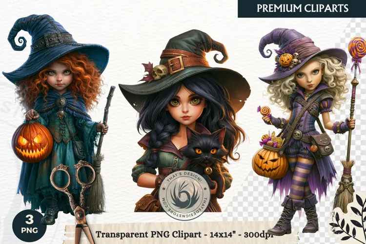 Whimsical Halloween Little Witch Gothic Png Clipart graphic