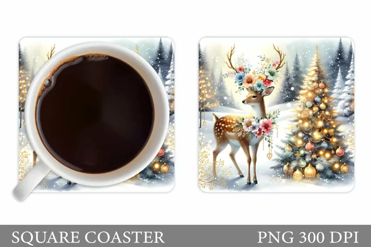 Christmas Deer Coaster Design. Christmas Coaster Sublimation