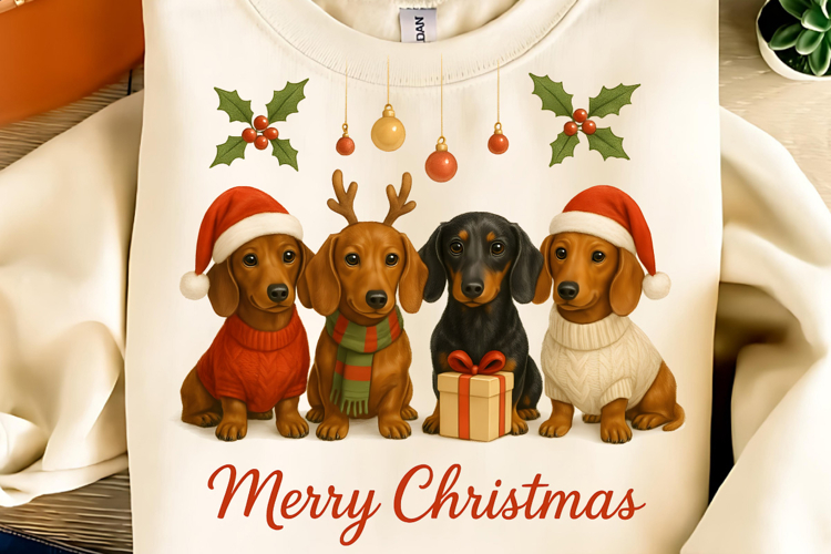 Christmas Dachshund Dogs PNG, Merry Christmas PNG, Santa PNG