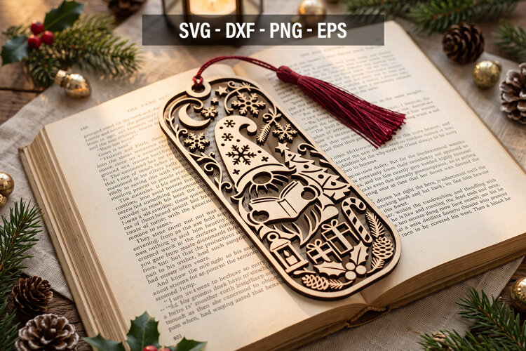 Christmas Bookmark SVG, Gnome Laser Cut Bookmark example image 1