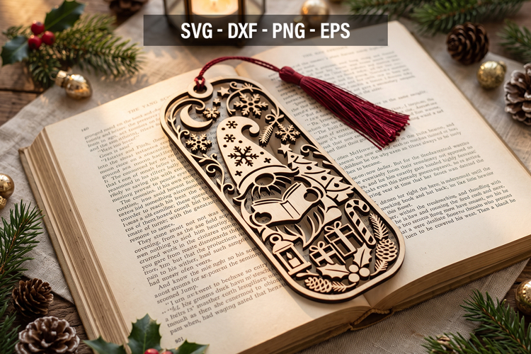 Christmas Bookmark SVG, Gnome Laser Cut Bookmark