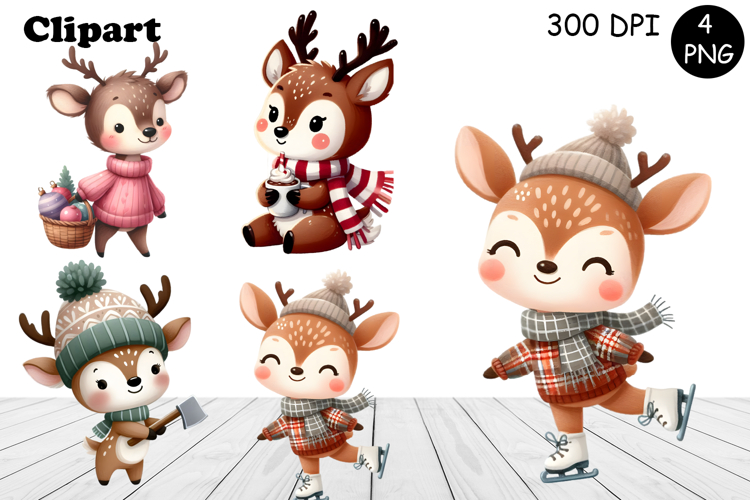 Christmas bunny animals winter Watercolor Clipart