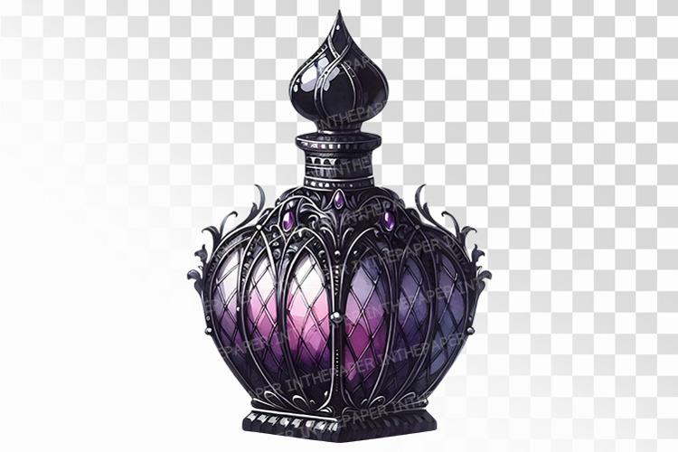 Gothic Ornate Perfume Bottle Faceted Gem Halloween PNG