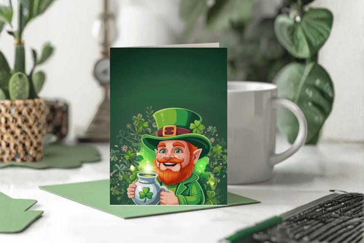 Irish Cheerful Leprechaun Greeting Card PNG Sublimation Desi