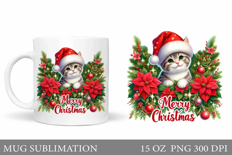 Christmas Cat Mug Design. Christmas Mug Sublimation
